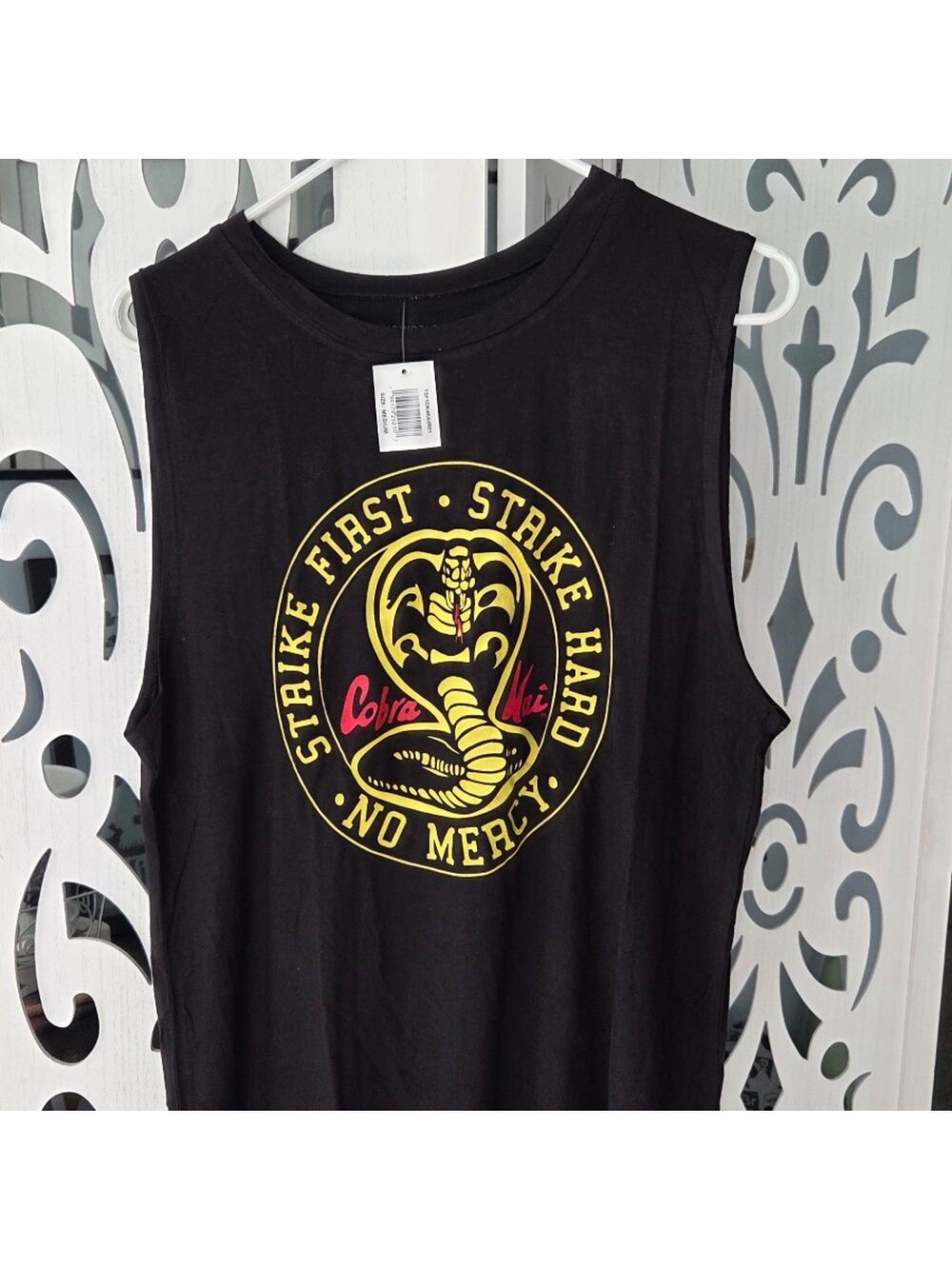Cobra Kai Mens Muscle Tank Top Size Medium Black Bioworld Strike First No Mercy